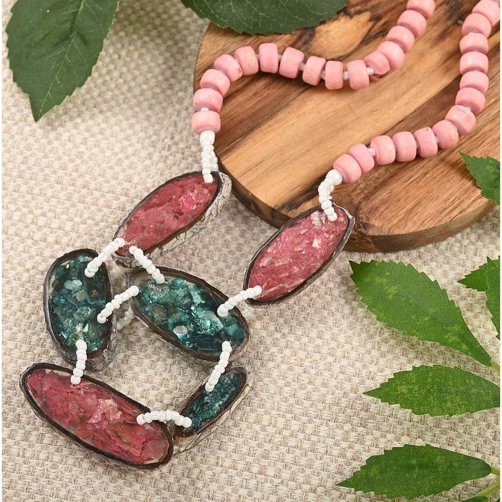 Pink Beaded Shell & Resin Statement Necklace